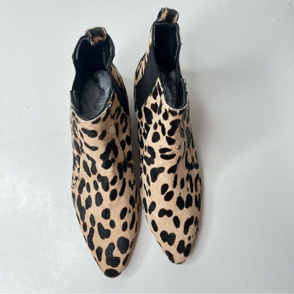 Linea Paolo Anthro Leopard Printed Calf Hair Point Toe Ankle Booties boots - Picture 4 of 7